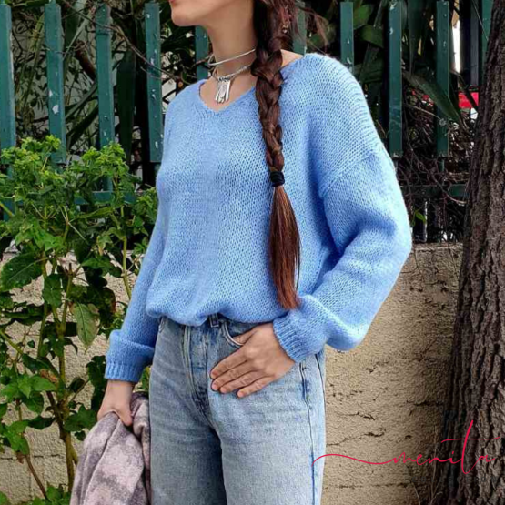 Λαιμόκοψη μπλούζα με λεπτή πλέξη 