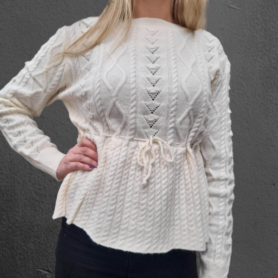 Βικτοριανή πλεκτή μπλούζα με μοτίβα και κορδονάκι κάτω από το στήθος 