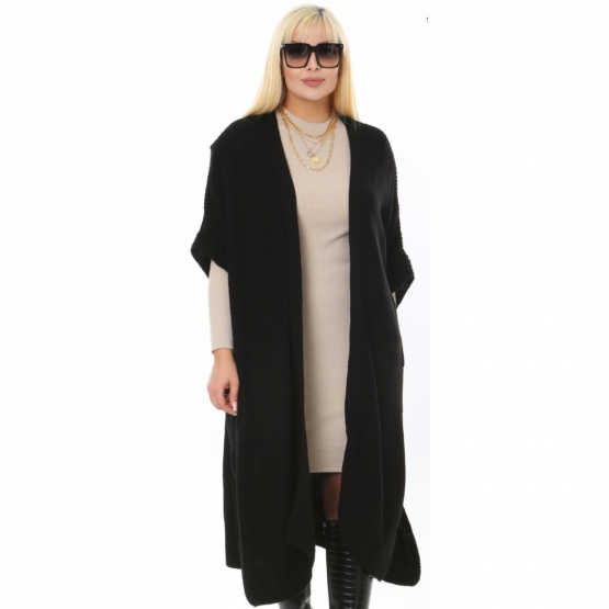 Πλεκτή μακριά ζακέτα με άνοιγμα στο πλάι, με κοντό μανικάκι.