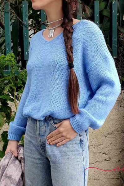 Λαιμόκοψη μπλούζα με λεπτή πλέξη 