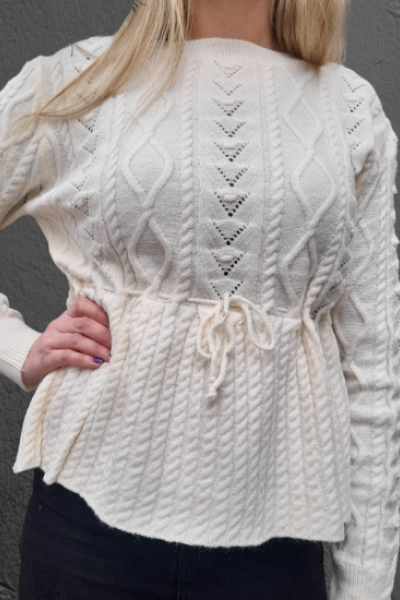 Βικτοριανή πλεκτή μπλούζα με μοτίβα και κορδονάκι κάτω από το στήθος 