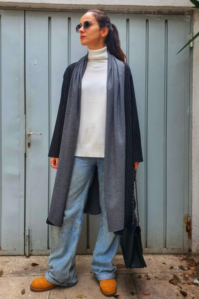 Onersize μακριά ριγέ ζακέτα. 